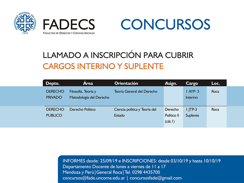 LLAMADO A INSCRIPCIÓN PARA CUBRIR CARGOS DOCENTES INTERINOS Y SUPLENTES